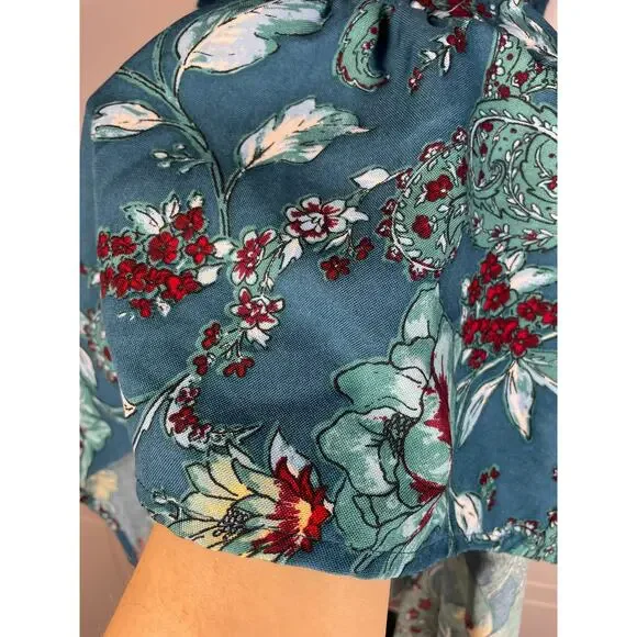 Band of the Free, Size Small, Teal Floral Paisley One-Shoulder Maxi Dress, EUC - Picture 3 of 8